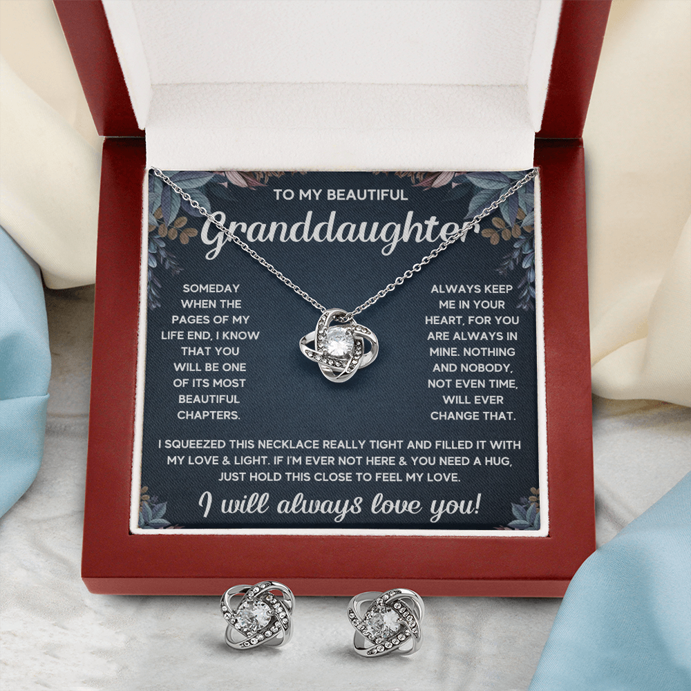 TO MY GRANDDAUGHTER SQUEEZED LOVE KNOT NECKLACE AND EARRINGS SET