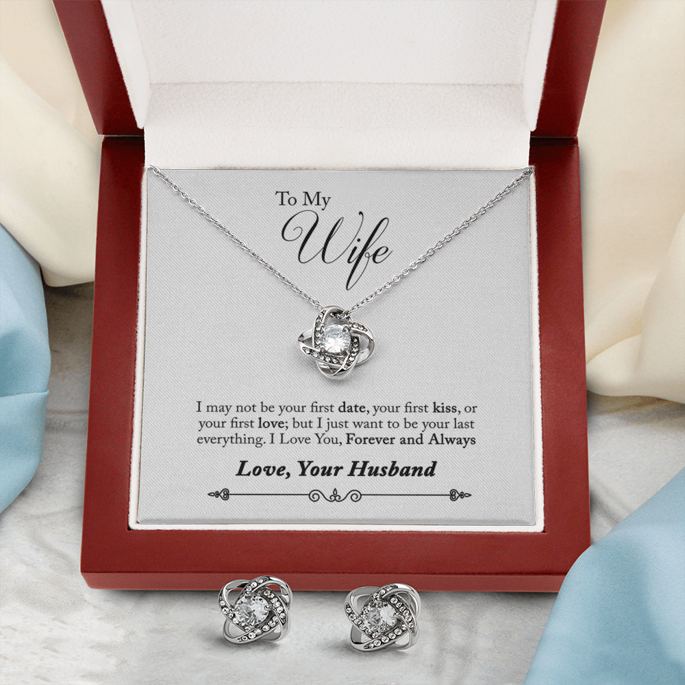 TO MY WIFE LAST EVERYTHING LOVE KNOT NECKLACE AND EARRINGS SET