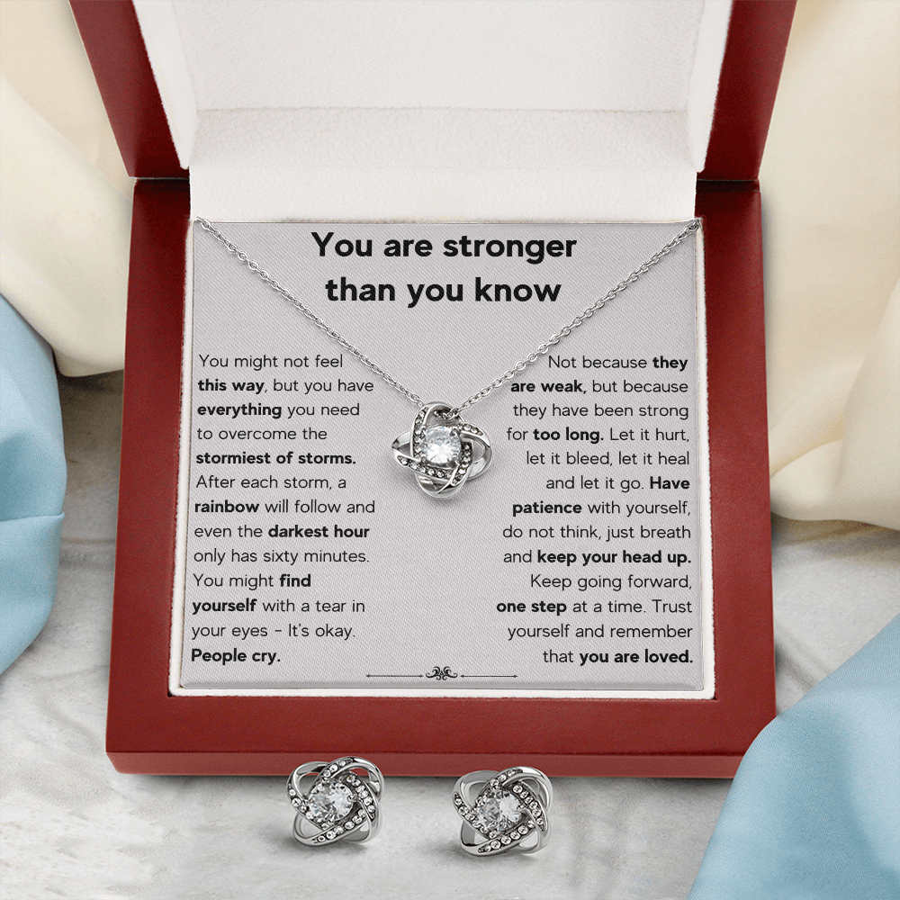 ENCOURAGEMENT STORM LOVE KNOT NECKLACE AND EARRINGS SET