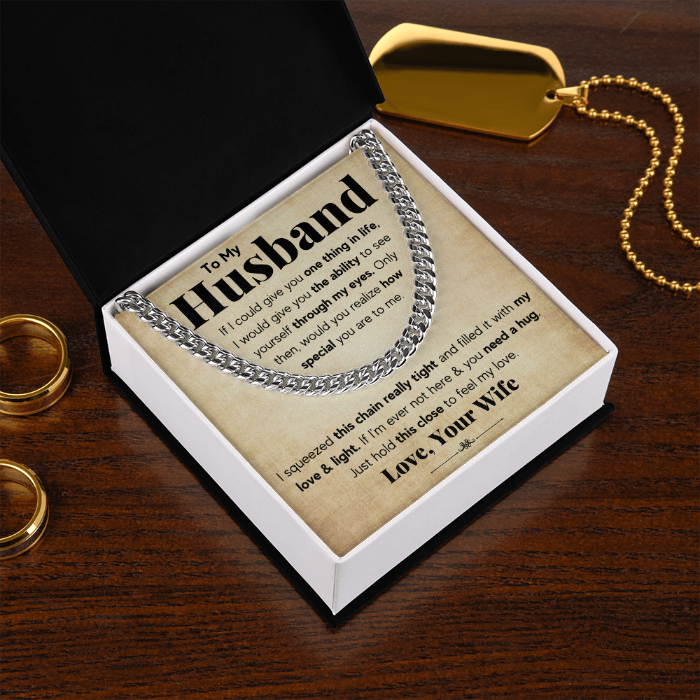 TO MY HUSBAND SQUEEZED CUBAN LINK CHAIN GIFT SET