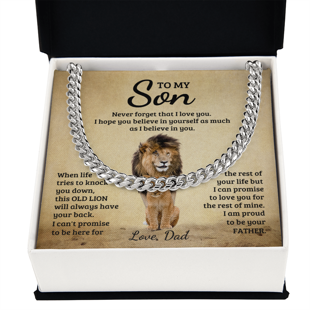 TO MY SON OLD LION CUBAN LINK CHAIN