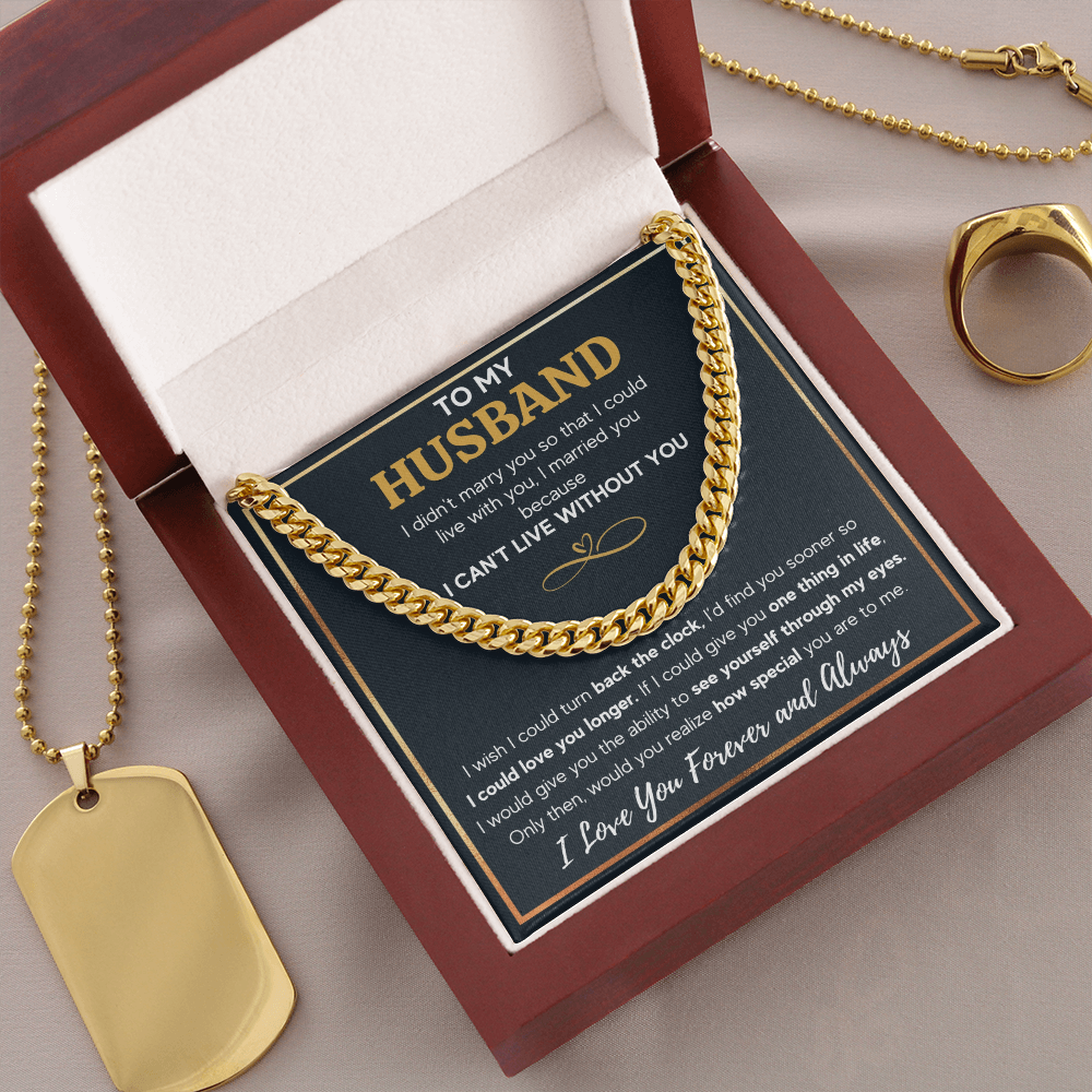 TO MY HUSBAND EYES CUBAN LINK CHAIN NECKLACE GIFT SET