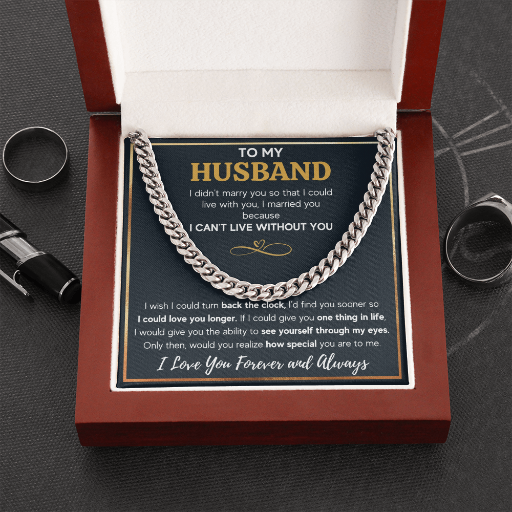 TO MY HUSBAND EYES CUBAN LINK CHAIN NECKLACE GIFT SET