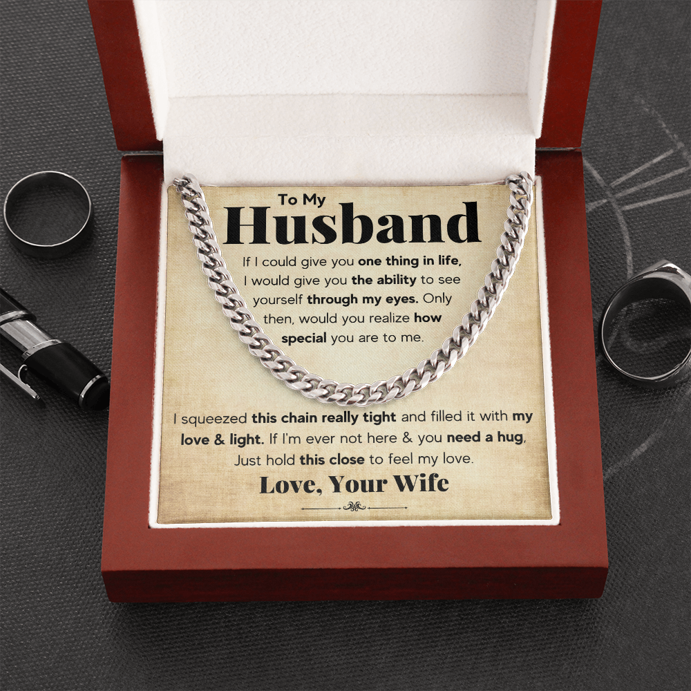 TO MY HUSBAND SQUEEZED CUBAN LINK CHAIN GIFT SET