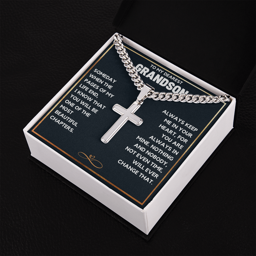 TO MY DEAREST GRANDSON CHAPTERS CROSS CHAIN GIFT SET