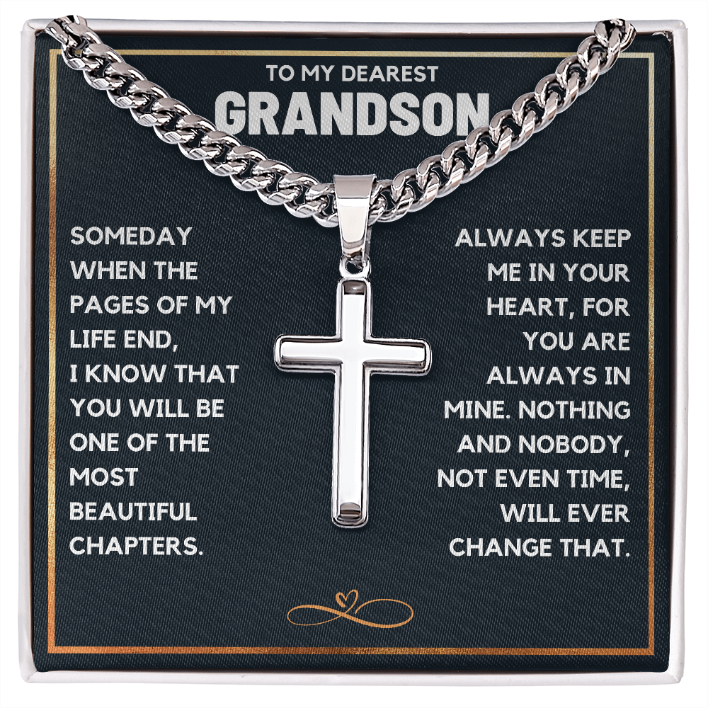 TO MY DEAREST GRANDSON CHAPTERS CROSS CHAIN GIFT SET