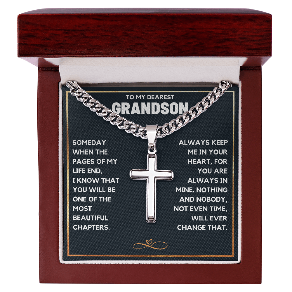 TO MY DEAREST GRANDSON CHAPTERS CROSS CHAIN GIFT SET