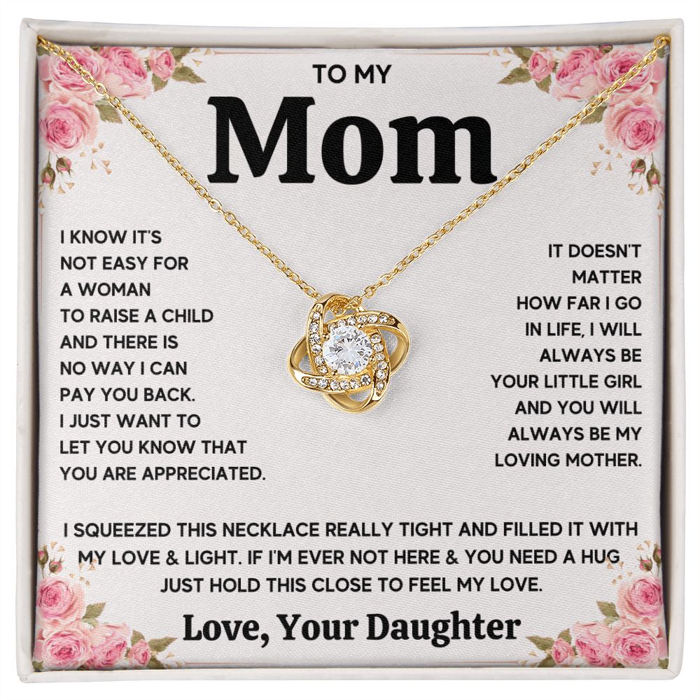TO MY MOM FROM DAUGHTER SQUEEZED LOVE KNOT NECKLACE GIFT SET