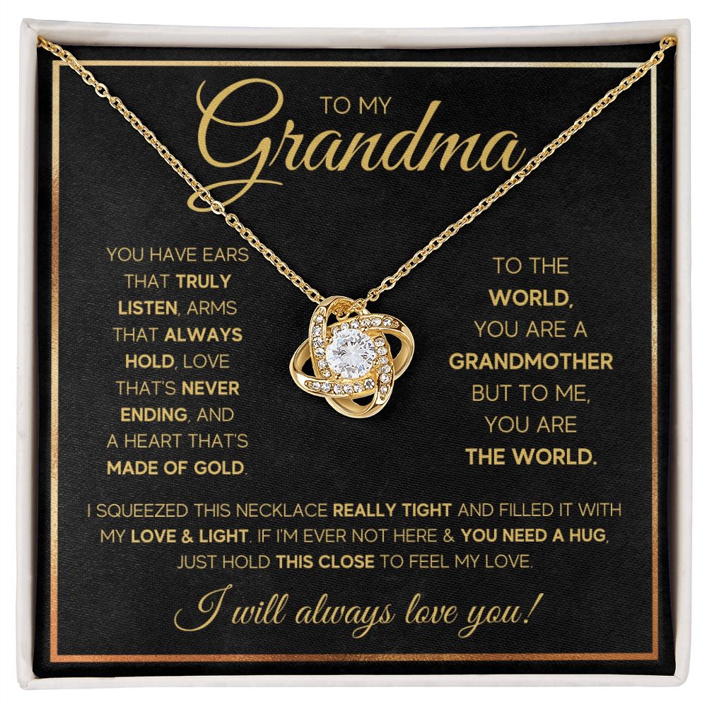 TO MY GRANDMA NEVER ENDING GOLD LOVE KNOT NECKLACE GIFT SET