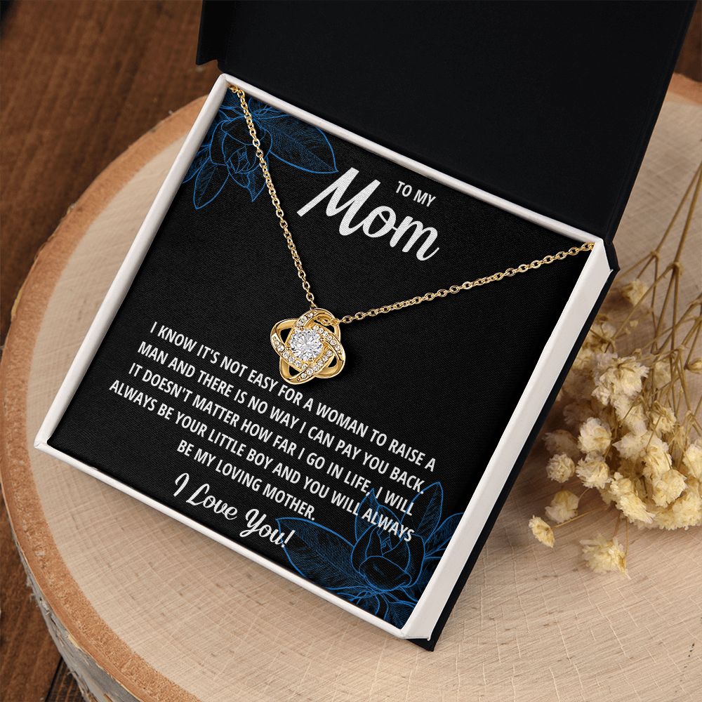 TO MY MOM LITTLE BOY BLACK LOVE KNOT NECKLACE GIFT SET