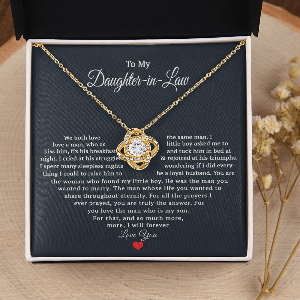 TO MY DAUGHTER IN LAW HEART LOVE KNOT NECKLACE GIFT SET