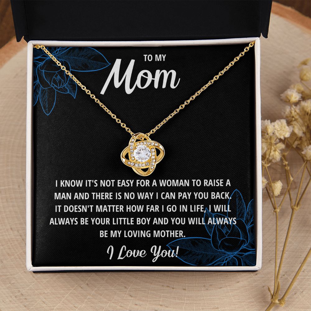 TO MY MOM LITTLE BOY BLACK LOVE KNOT NECKLACE GIFT SET