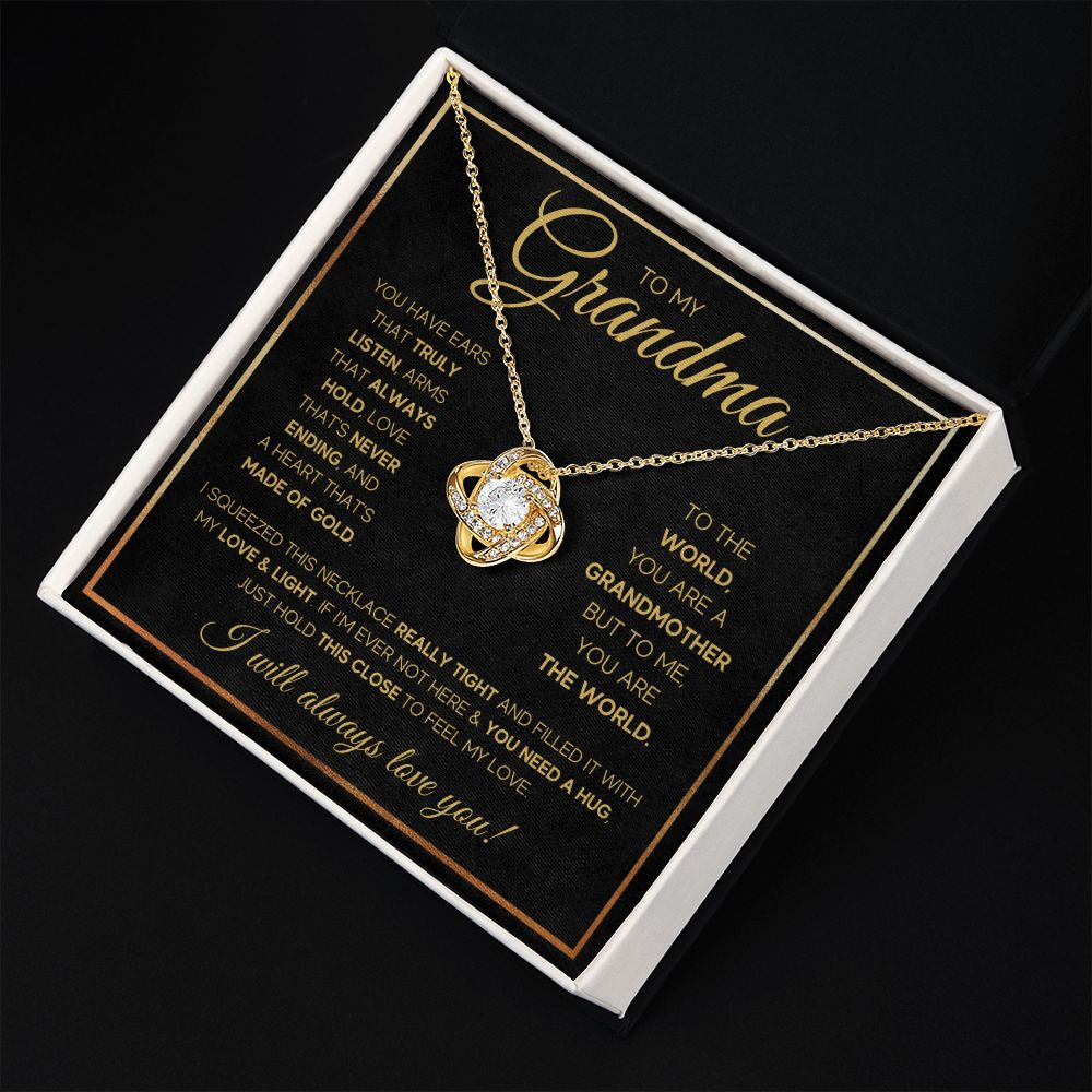TO MY GRANDMA NEVER ENDING GOLD LOVE KNOT NECKLACE GIFT SET