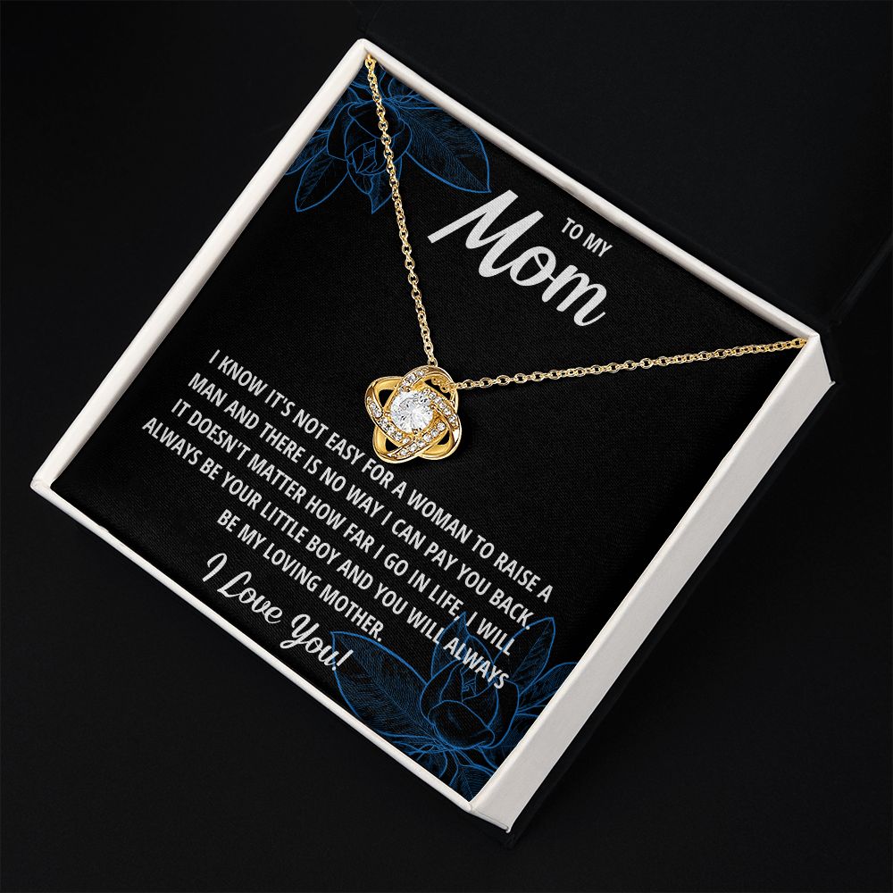 TO MY MOM LITTLE BOY BLACK LOVE KNOT NECKLACE GIFT SET