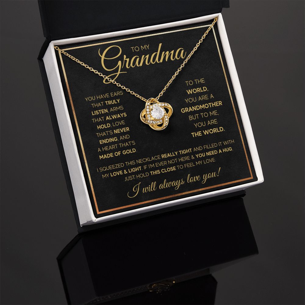TO MY GRANDMA NEVER ENDING GOLD LOVE KNOT NECKLACE GIFT SET