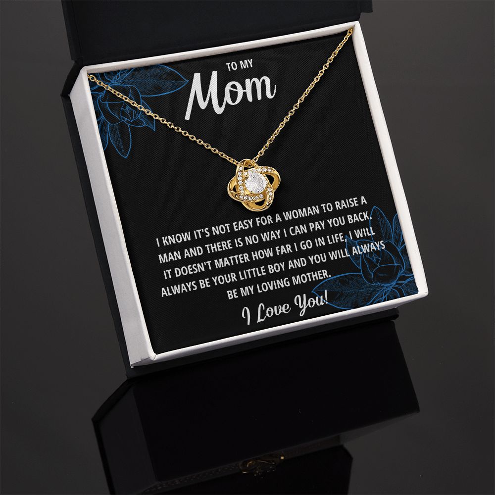 TO MY MOM LITTLE BOY BLACK LOVE KNOT NECKLACE GIFT SET