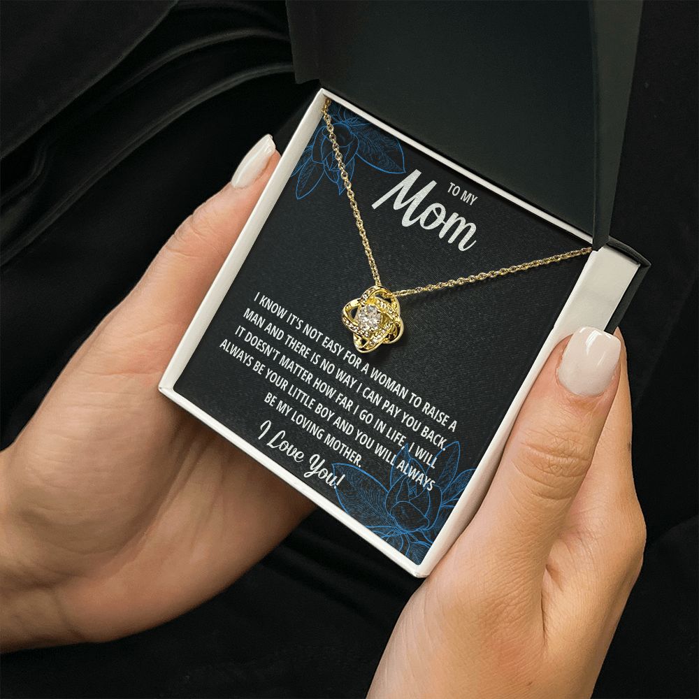 TO MY MOM LITTLE BOY BLACK LOVE KNOT NECKLACE GIFT SET