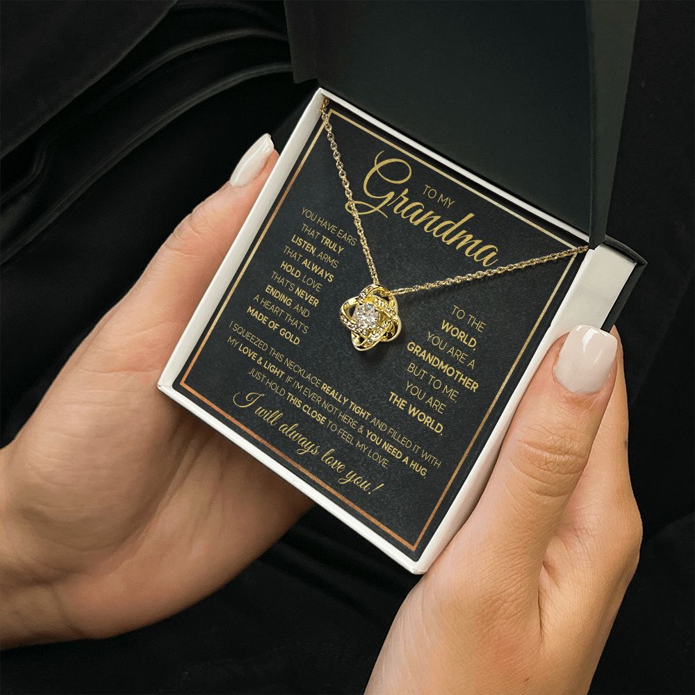 TO MY GRANDMA NEVER ENDING GOLD LOVE KNOT NECKLACE GIFT SET