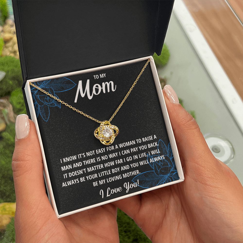 TO MY MOM LITTLE BOY BLACK LOVE KNOT NECKLACE GIFT SET