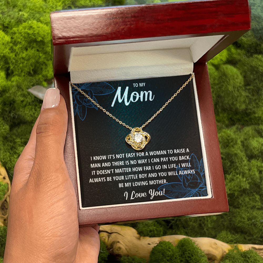 TO MY MOM LITTLE BOY BLACK LOVE KNOT NECKLACE GIFT SET