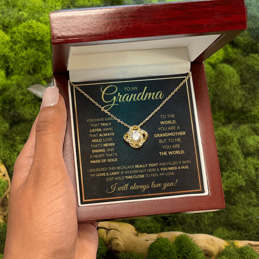 TO MY GRANDMA NEVER ENDING GOLD LOVE KNOT NECKLACE GIFT SET
