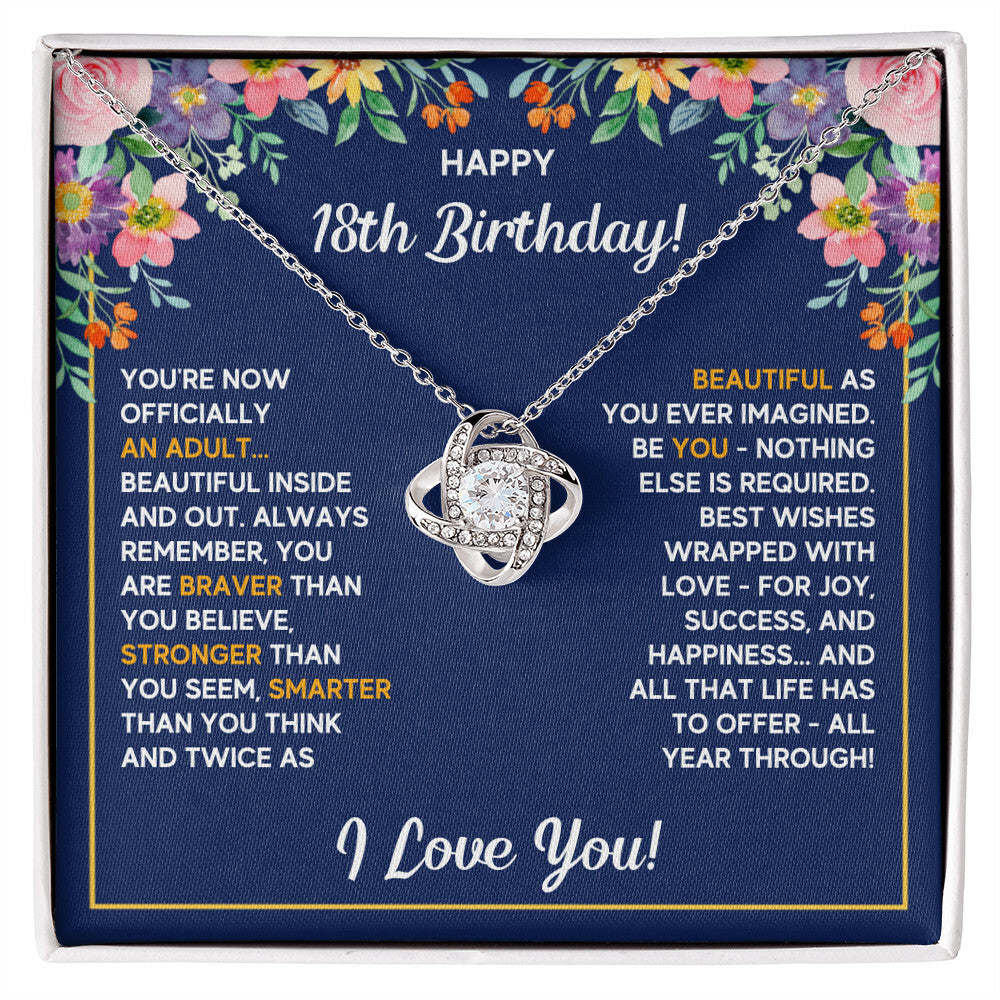 18TH BIRTHDAY WRAPPED LOVE KNOT NECKLACE GIFT SET