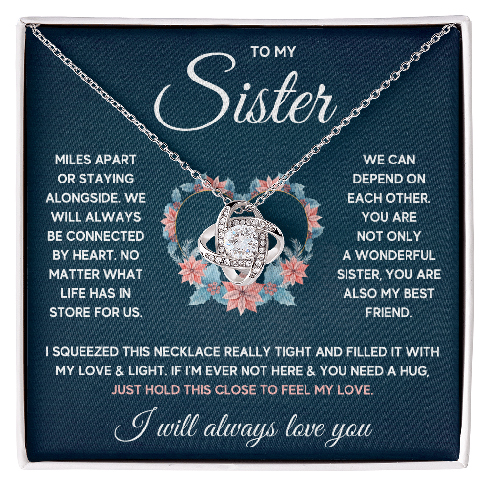 TO MY SISTER SQUEEZED LOVE KNOT NECKLACE GIFT SET