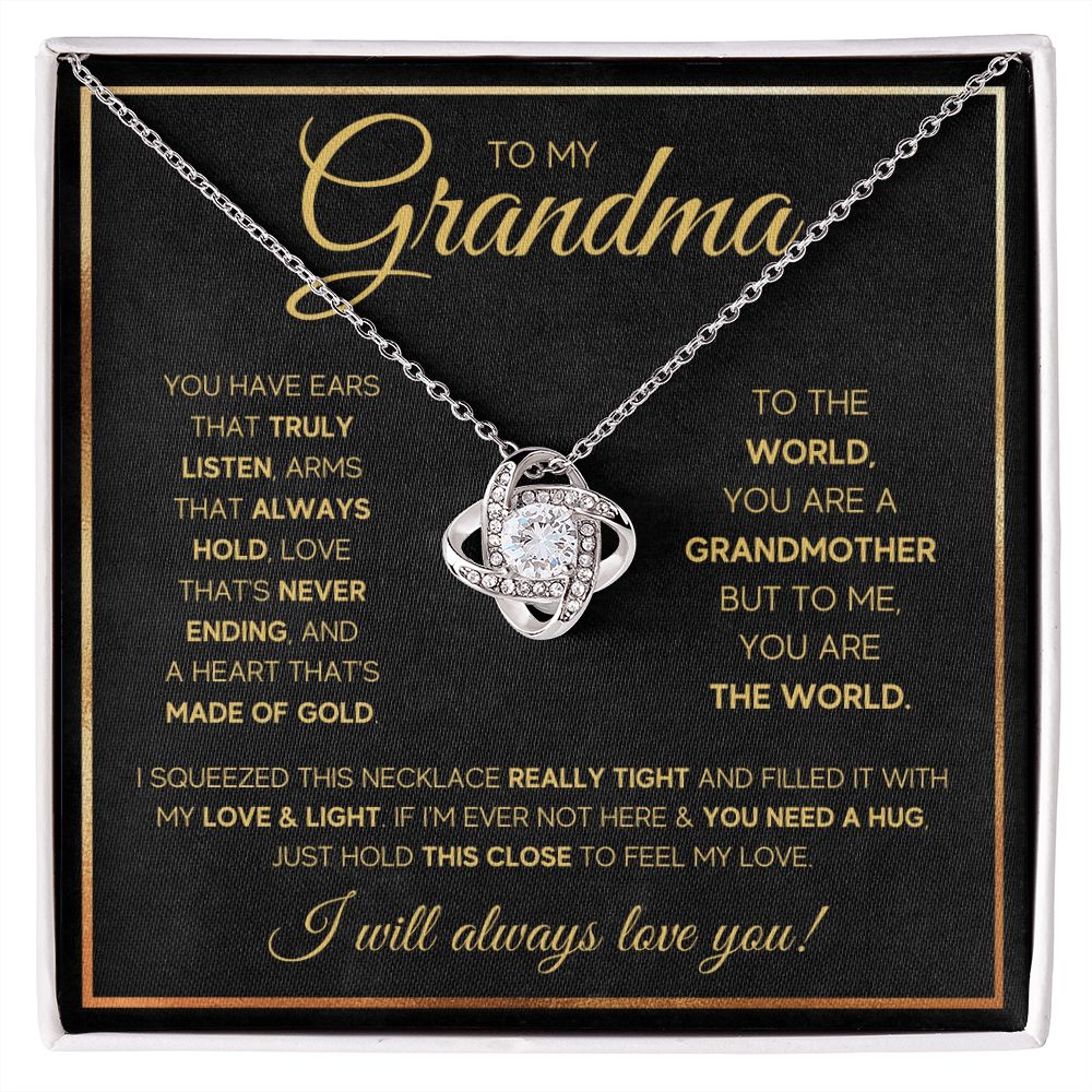 TO MY GRANDMA NEVER ENDING GOLD LOVE KNOT NECKLACE GIFT SET