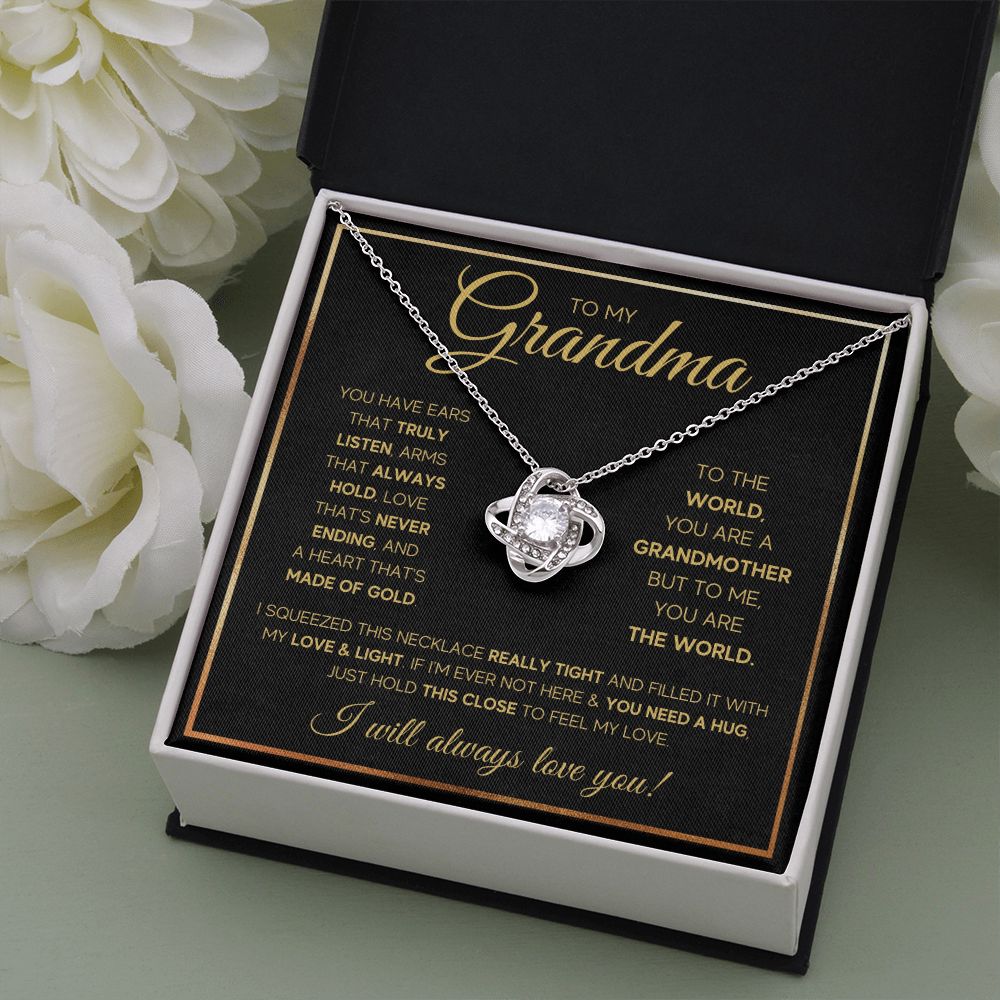 TO MY GRANDMA NEVER ENDING GOLD LOVE KNOT NECKLACE GIFT SET
