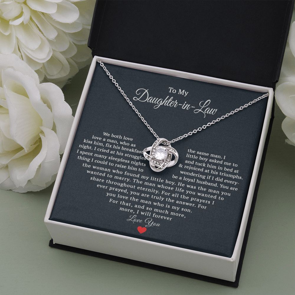 TO MY DAUGHTER IN LAW HEART LOVE KNOT NECKLACE GIFT SET