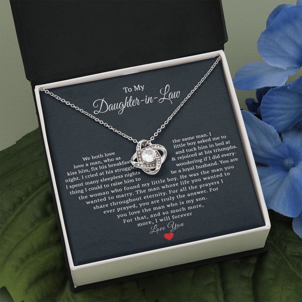 TO MY DAUGHTER IN LAW HEART LOVE KNOT NECKLACE GIFT SET