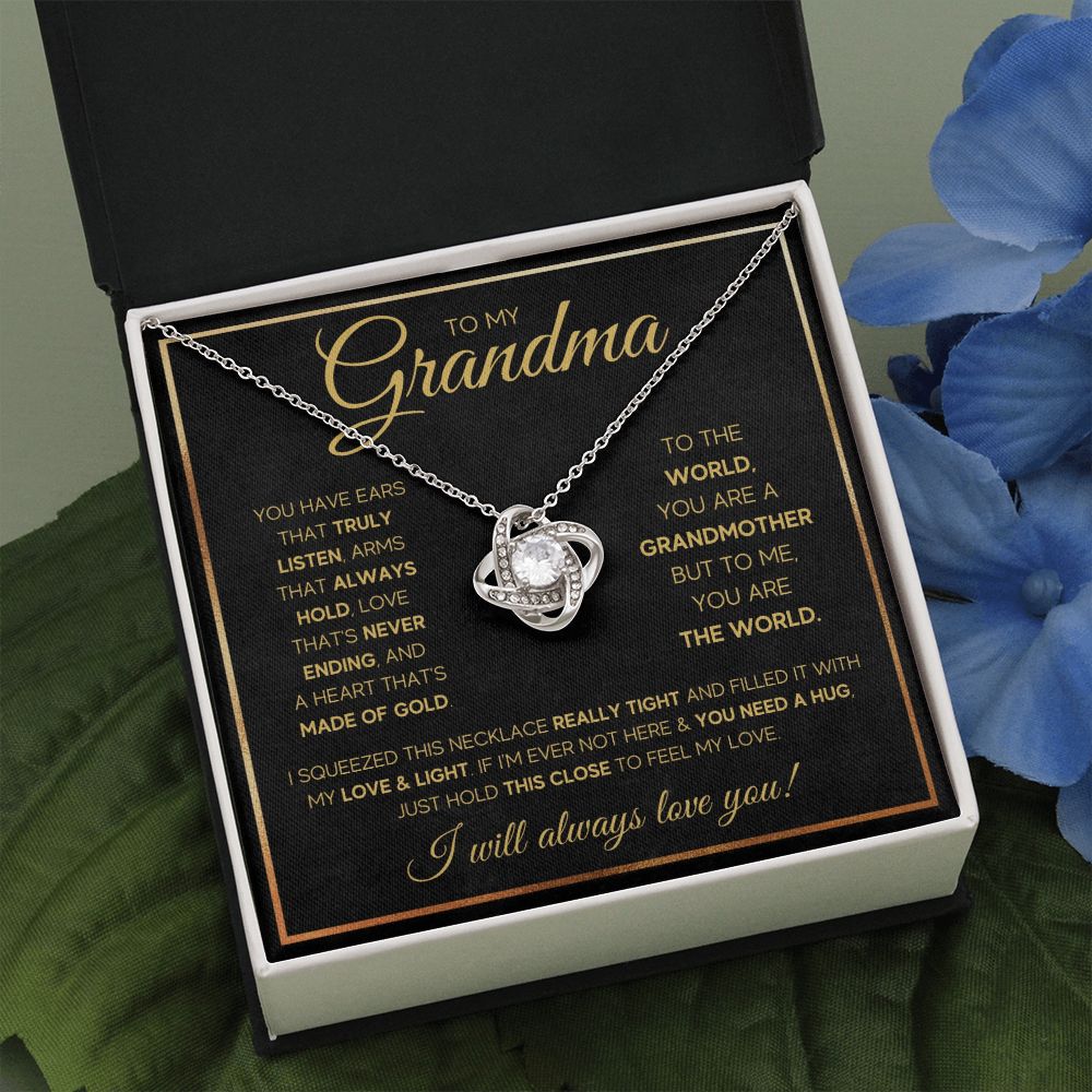TO MY GRANDMA NEVER ENDING GOLD LOVE KNOT NECKLACE GIFT SET
