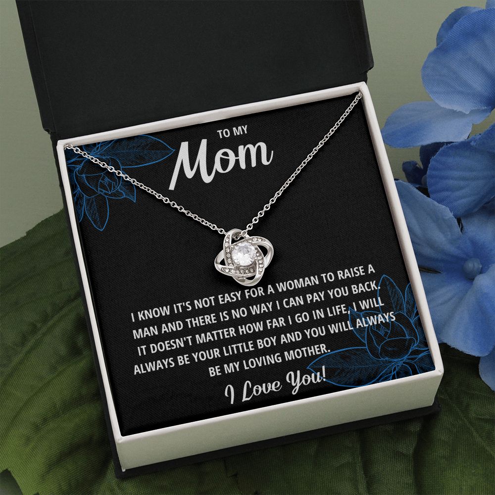 TO MY MOM LITTLE BOY BLACK LOVE KNOT NECKLACE GIFT SET