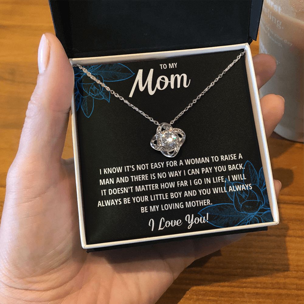TO MY MOM LITTLE BOY BLACK LOVE KNOT NECKLACE GIFT SET