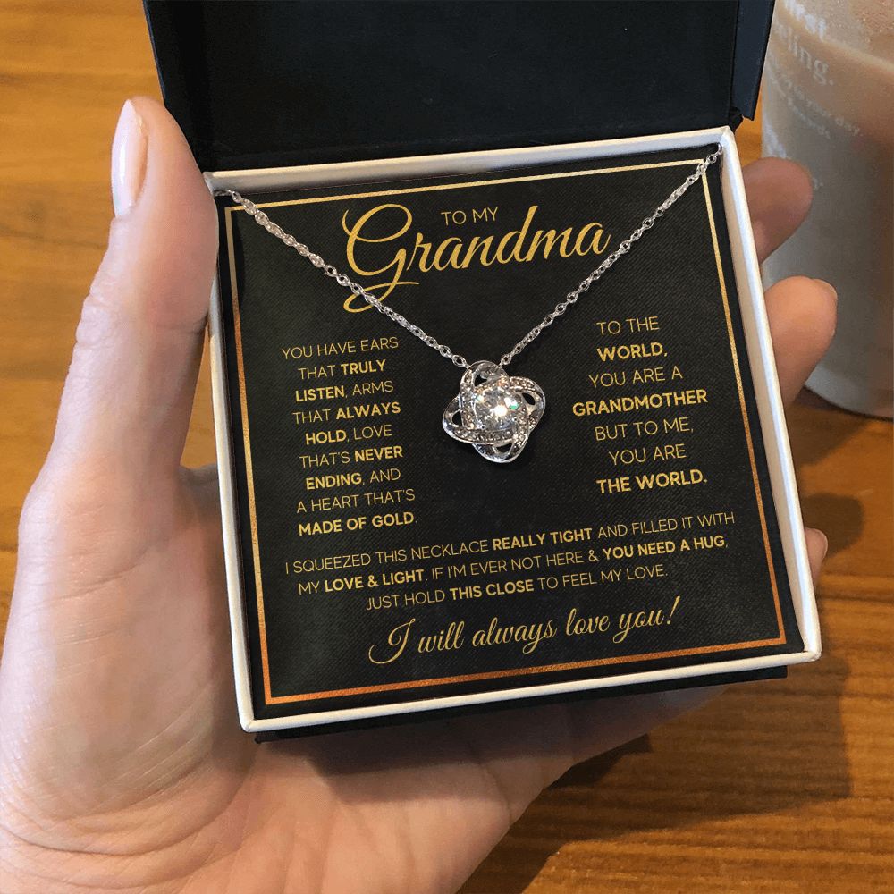 TO MY GRANDMA NEVER ENDING GOLD LOVE KNOT NECKLACE GIFT SET