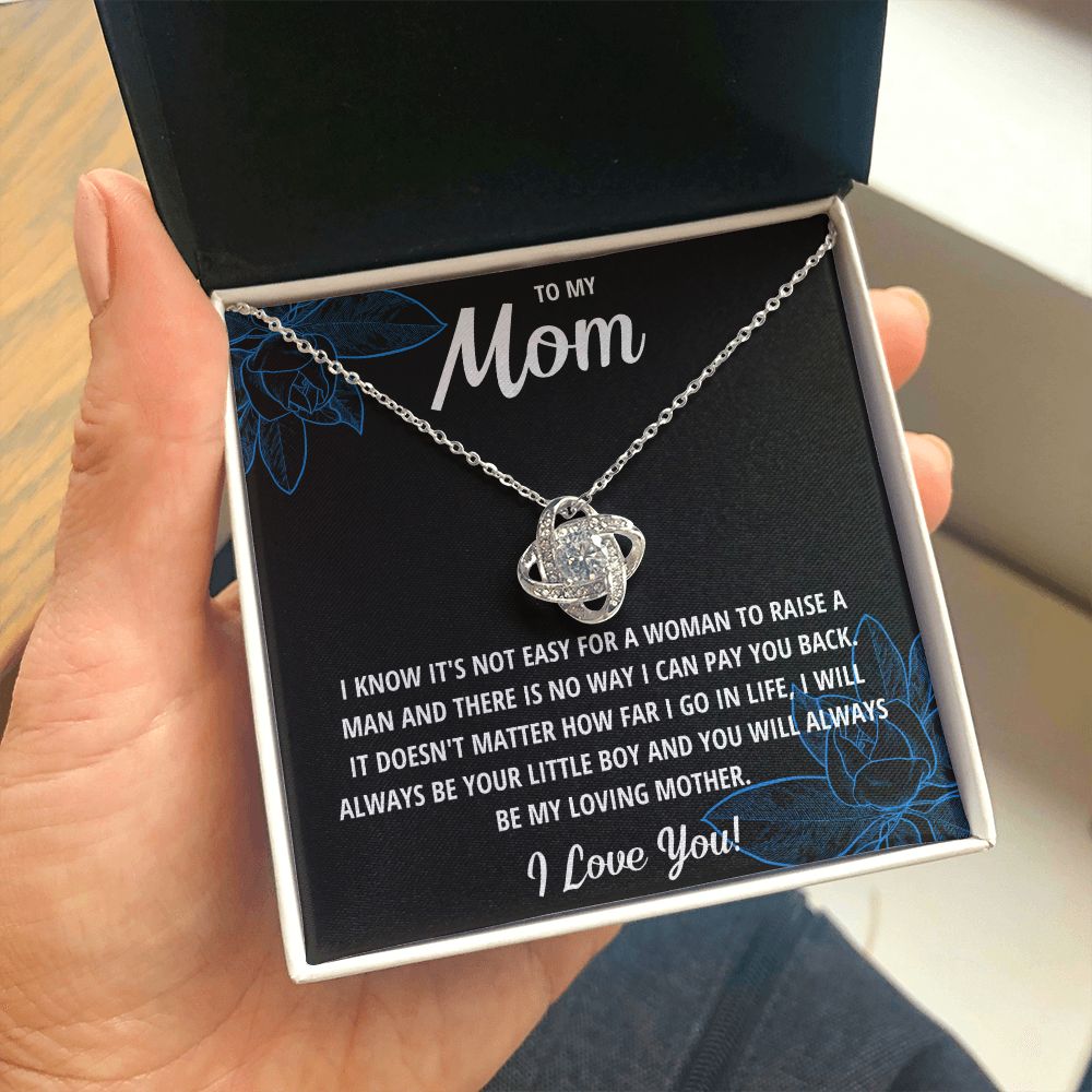 TO MY MOM LITTLE BOY BLACK LOVE KNOT NECKLACE GIFT SET