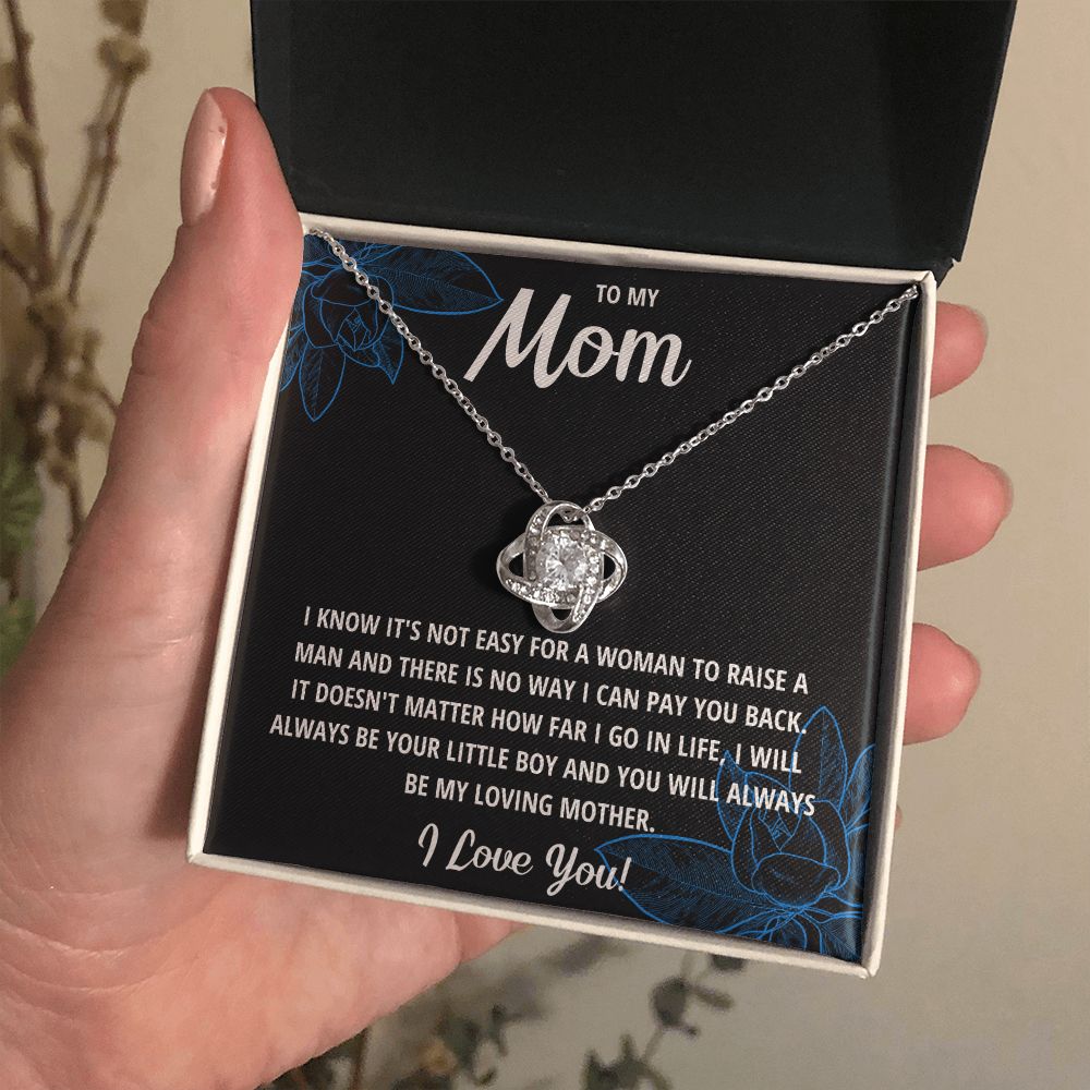 TO MY MOM LITTLE BOY BLACK LOVE KNOT NECKLACE GIFT SET