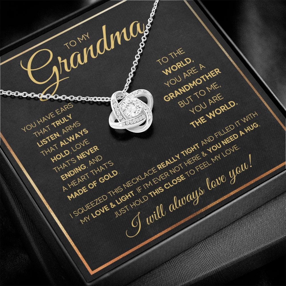 TO MY GRANDMA NEVER ENDING GOLD LOVE KNOT NECKLACE GIFT SET