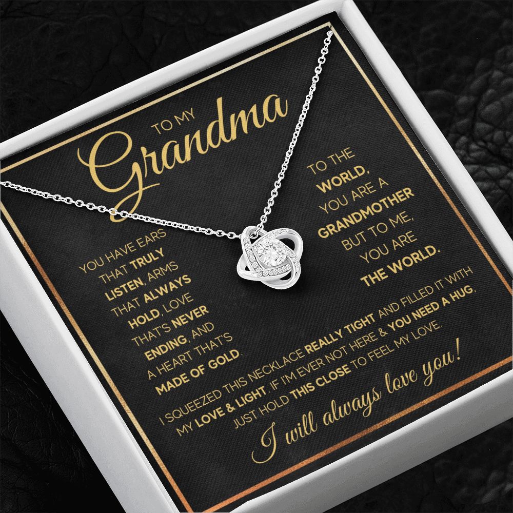 TO MY GRANDMA NEVER ENDING GOLD LOVE KNOT NECKLACE GIFT SET