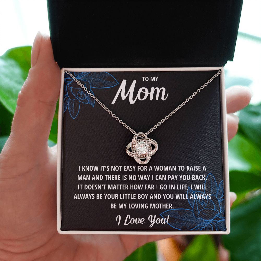 TO MY MOM LITTLE BOY BLACK LOVE KNOT NECKLACE GIFT SET
