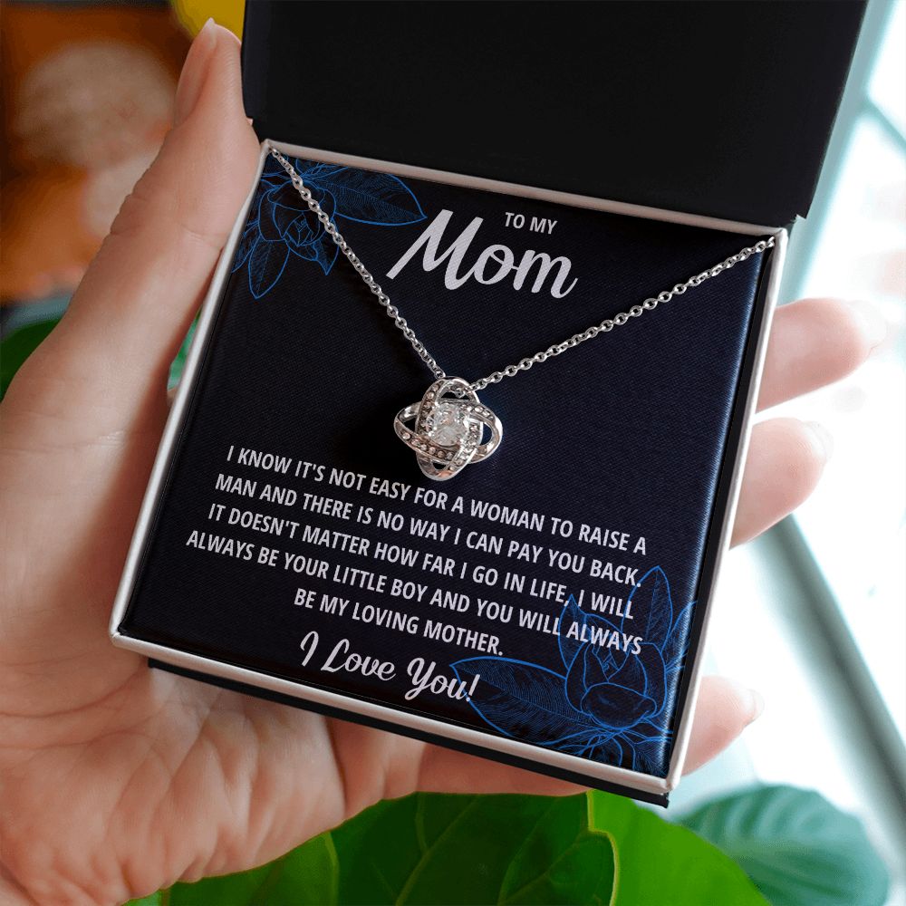 TO MY MOM LITTLE BOY BLACK LOVE KNOT NECKLACE GIFT SET