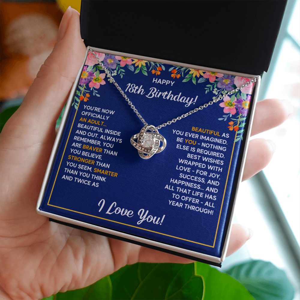 18TH BIRTHDAY WRAPPED LOVE KNOT NECKLACE GIFT SET