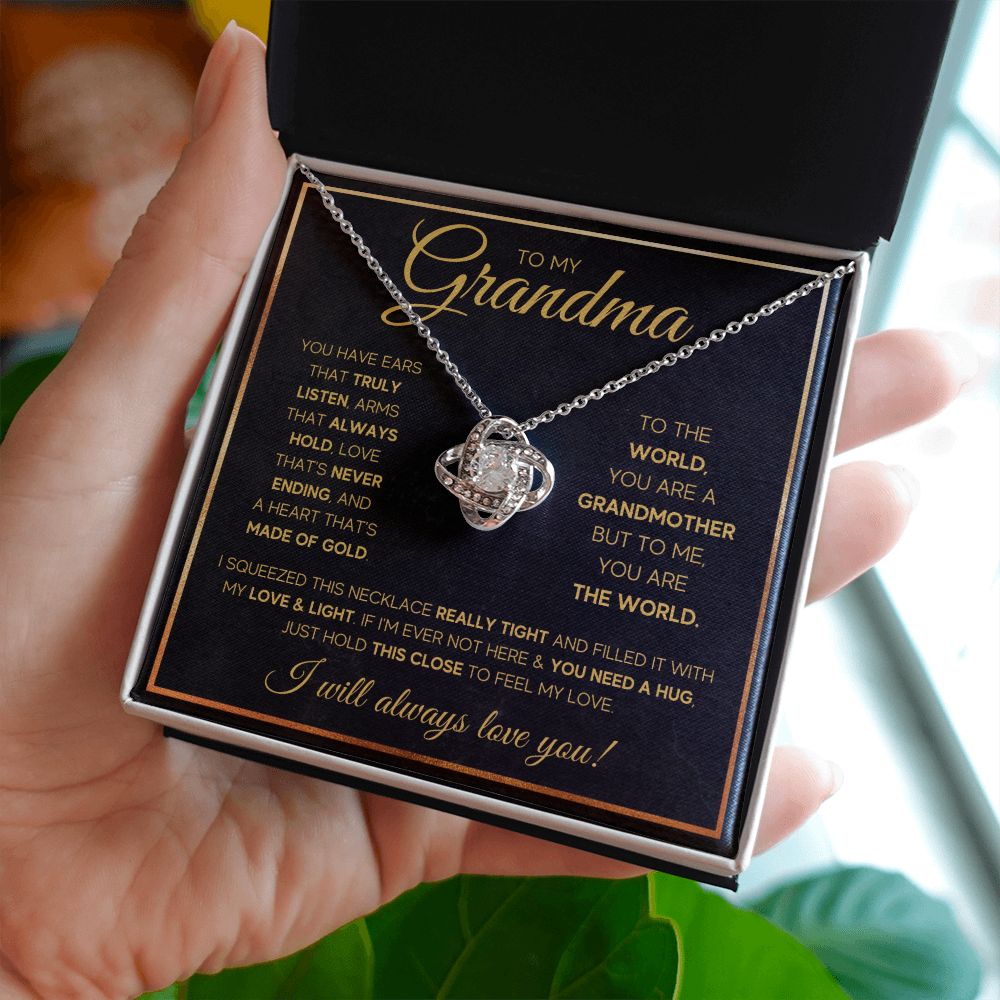 TO MY GRANDMA NEVER ENDING GOLD LOVE KNOT NECKLACE GIFT SET