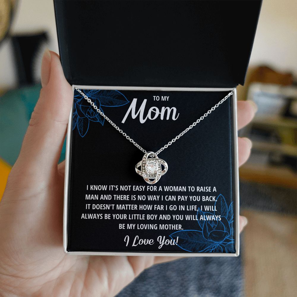 TO MY MOM LITTLE BOY BLACK LOVE KNOT NECKLACE GIFT SET