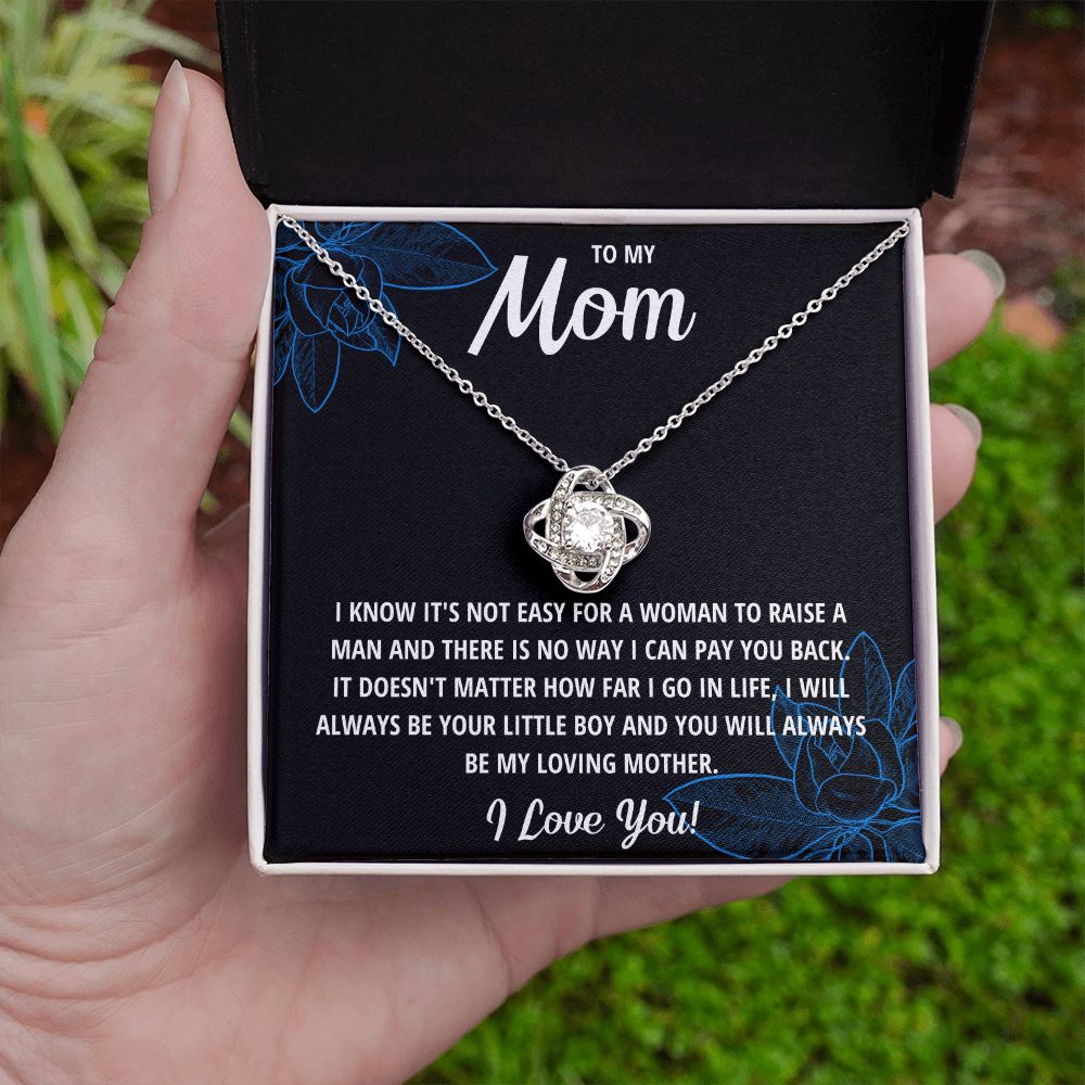 TO MY MOM LITTLE BOY BLACK LOVE KNOT NECKLACE GIFT SET