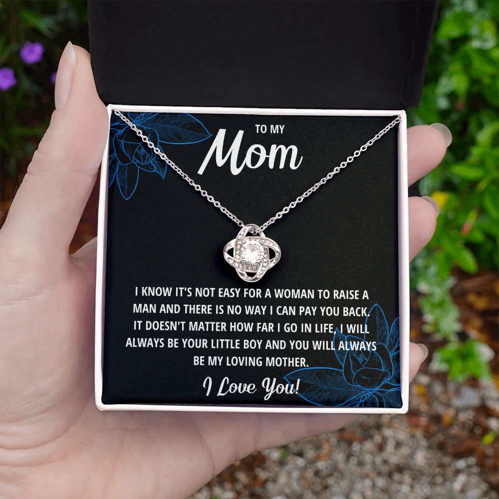 TO MY MOM LITTLE BOY BLACK LOVE KNOT NECKLACE GIFT SET