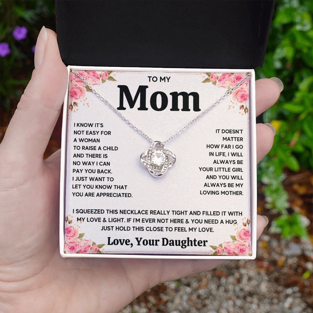 TO MY MOM FROM DAUGHTER SQUEEZED LOVE KNOT NECKLACE GIFT SET