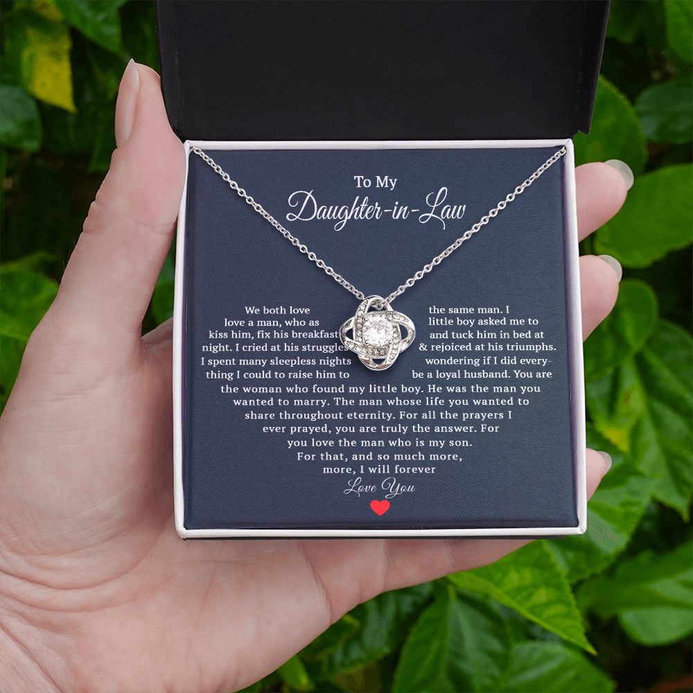 TO MY DAUGHTER IN LAW HEART LOVE KNOT NECKLACE GIFT SET