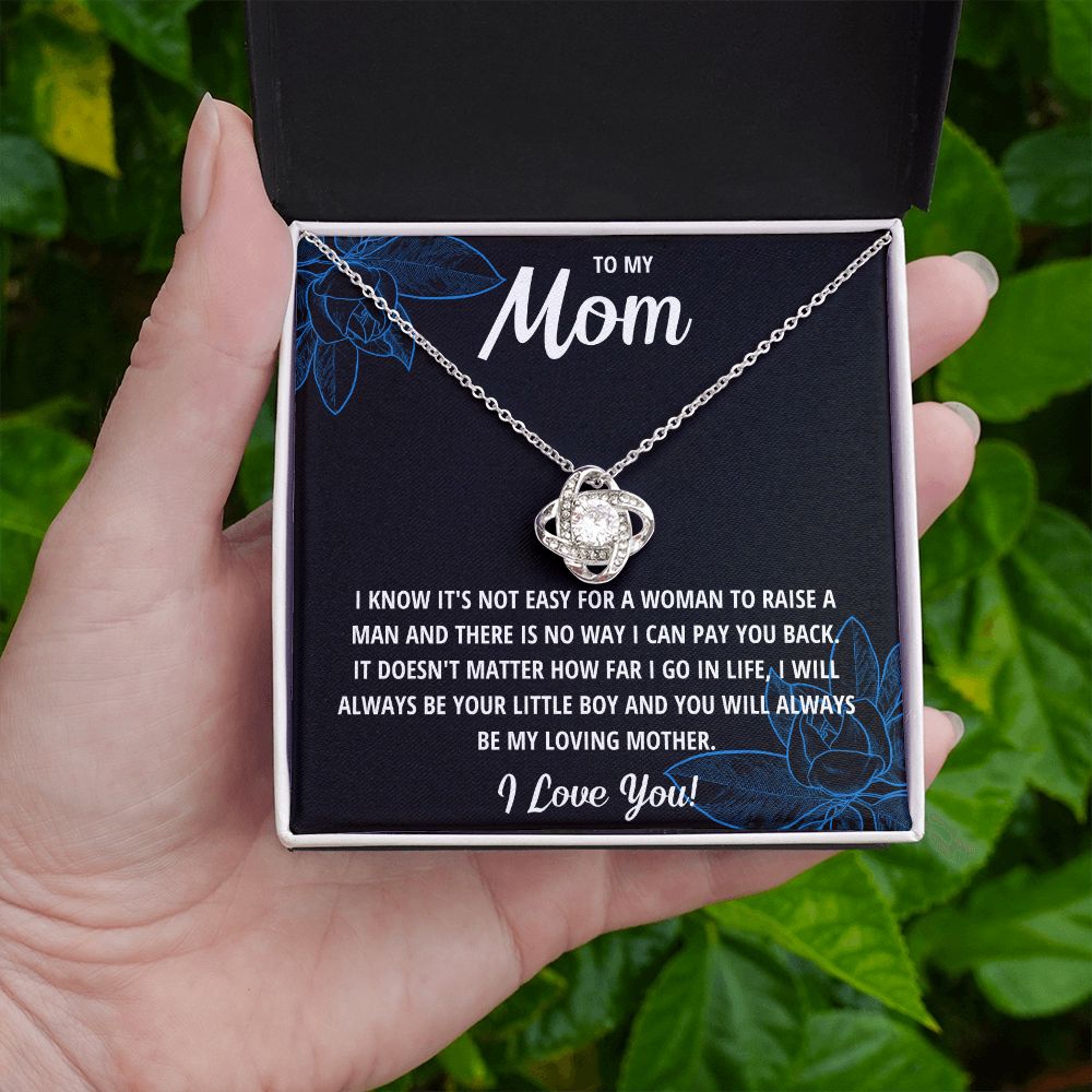TO MY MOM LITTLE BOY BLACK LOVE KNOT NECKLACE GIFT SET
