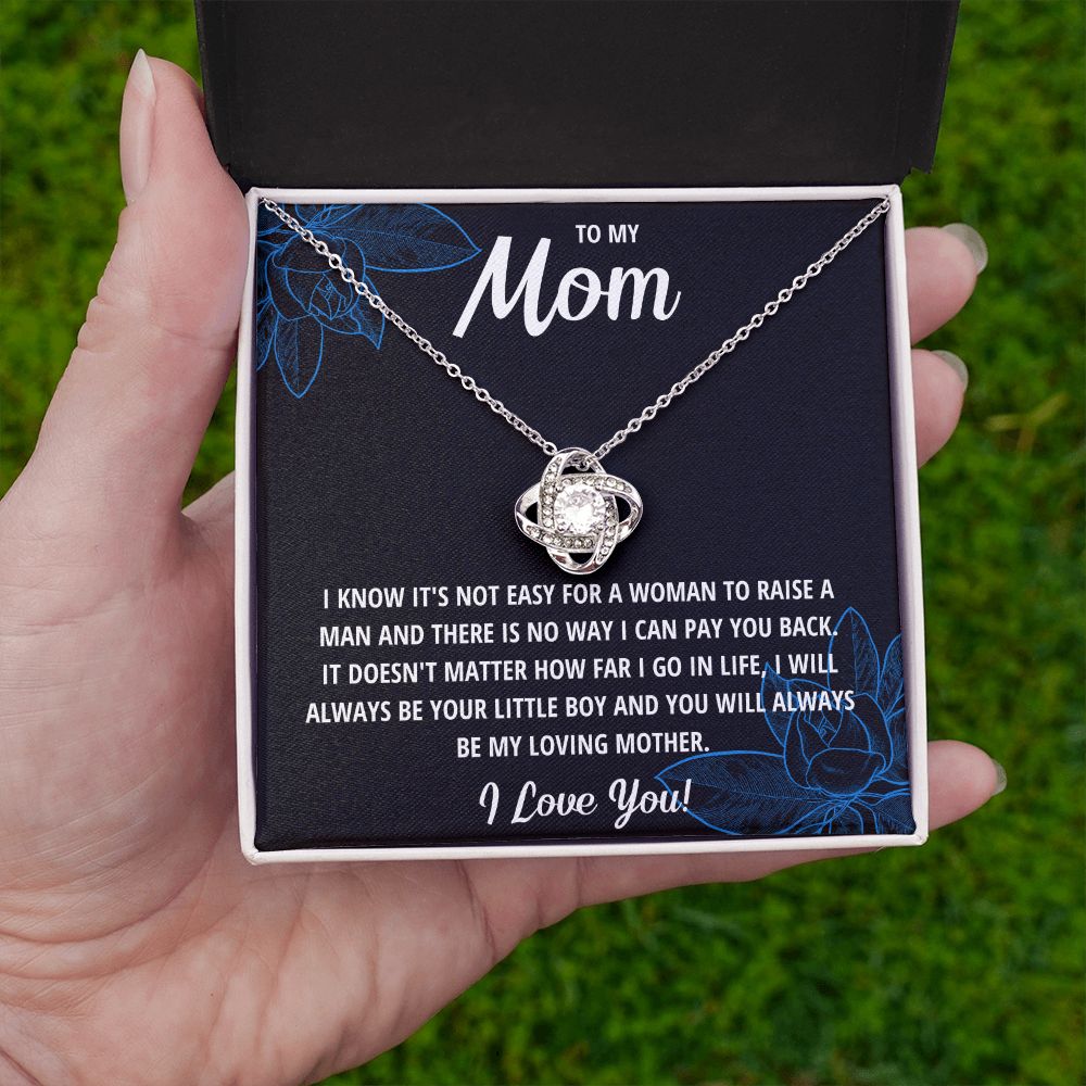 TO MY MOM LITTLE BOY BLACK LOVE KNOT NECKLACE GIFT SET